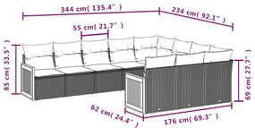 Set divano da giardino 10 pz con cuscini beige in polyrattan