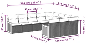 Set divano da giardino 10 pz con cuscini beige in polyrattan