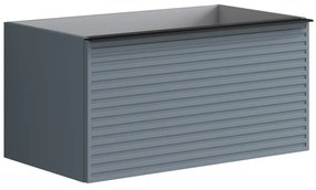 Mobile da bagno sospeso sotto lavabo L 80 x H 40 x P 45.5 cm blu laccato opaco, 2 cassetti Pixel stripes