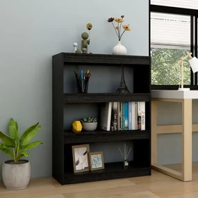 Libreria/divisorio nero 100x30x103 cm in legno massello di pino