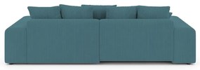 Divano angolare turchese allungabile/con contenitore con rivestimento in velluto a coste Luma – Ropez