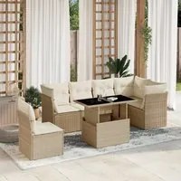 Set Divani da Giardino 7 pz con Cuscini Beige in Polyrattan 3266618