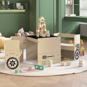 Set Tavolo E Sedia Per Bambini 3 Pz Auto Fuoristrada İn Mdf /