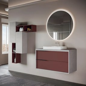 Mobile bagno sospeso 100 cm ISIDE Grigio e Ruggine Opaco con lavabo in ceramica