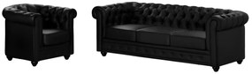Divano 3 posti e poltrona CHESTERFIELD in similpelle Nero