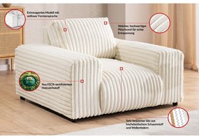 Poltrona color crema con rivestimento in velluto a coste Justin – Ropez