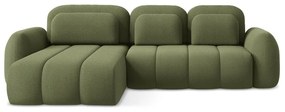 Divano angolare verde allungabile/con contenitore (con penisola a sinistra/con chaise lounge) con rivestimento in bouclé Pele – Makamii
