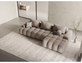 Divano angolare marrone chiaro allungabile/con contenitore (con penisola a destra/con chaise lounge) Linz – Cosmopolitan Design