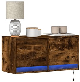 Mobile Tv A Parete Con Luci Led Rovere Fumo 80x31x35 Cm /
