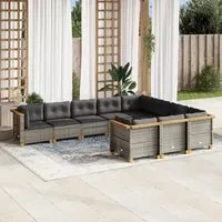 Set Divano da Giardino 10 pz con Cuscini Grigio in Polyrattan 3262032