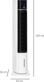 Raffrescatore Ventilatore Evaporativo 3 Litri 60W con Telecomando Bianco...