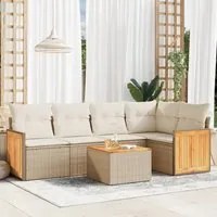 Set Divano da Giardino 6 pz con Cuscini Beige in Polyrattan 3260035