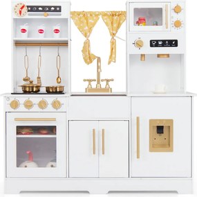 Costway Cucina da gioco per bambini dai 3+ anni con macchina da caffè lavello rubinetto e fornelli, Set di accessori in legno 2 Colori