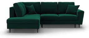 Divano angolare verde allungabile e con contenitore (con penisola a sinistra/a L) con rivestimento in velluto Kyoto – Cosmopolitan Design