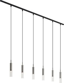 Sistema di illuminazione a binario moderno nero con 6 lampade a sospensione color canna di fucile 1 fase - Slimline Loyce