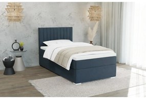 Letto singolo imbottito con contenitore blu scuro con materasso e topper inclusi 100x200 cm Bunny – Ropez