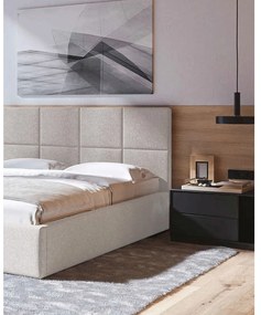 Letto matrimoniale imbottito beige con contenitore con griglia 160x200 cm Bufo - MESONICA