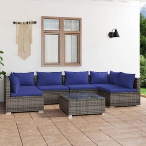 Set Divani da Giardino 7 pz con Cuscini in Polyrattan Grigio