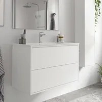 Mobile bagno sospeso Mango80 bianco opaco con lavabo 2 cassetti 80x45x54h