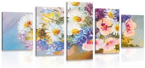 Quadri 5 pezzi – Pittura a olio di fiori estivi