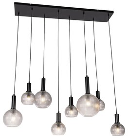 Lampada a sospensione di design nera con vetro fumé 8 luci - Chico
