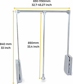 Appendiabiti Saliscendi per Armadio 83-115 cm Max 12Kg in Acciaio Emuca Cromo...