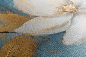 Quadro su tela – Fiore bianco con foglie dorate