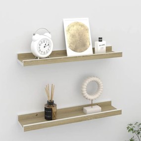 Mensole Da Parete 2 Pz Bianco E Rovere Sonoma 40x9x3 Cm /