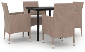 Set da Pranzo da Giardino 5 pz e Cuscini in Polyrattan Nero