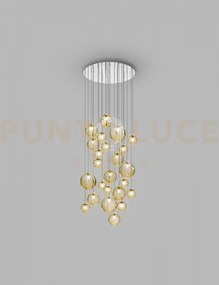 Puppet sospensione r24 ambra trasparente cromo lucido 24 luci attac...
