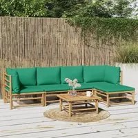 Set Salotto da Giardino 6pz con Cuscini Verdi Bamb