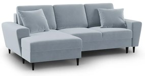 Divano angolare azzurro allungabile e con contenitore (con penisola a sinistra/con chaise lounge) con rivestimento in velluto Kyoto – Cosmopolitan Design