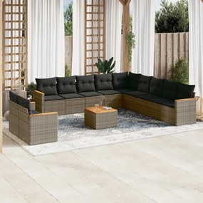 Set divani da giardino 12 pz con cuscini grigio in polyrattan