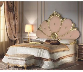 Letto matrimoniale con contenitore con testiera intagliato a foglia oro 180x202xh.170 cm