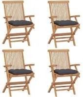 Sedie da Giardino con Cuscini Antracite 4 pz Massello di Teak cod mxl 48223