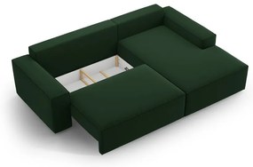 Divano angolare verde scuro allungabile/con contenitore (con penisola a destra/con chaise lounge) con rivestimento in velluto Jodie – Micadoni