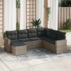 Set divani da giardino 7 pz con cuscini grigio in polyrattan