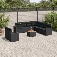 Set Divani da Giardino 10pz con Cuscini in Polyrattan Nero 3224186