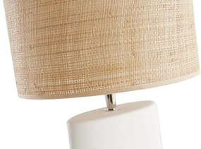 Lampada da tavolo etnica ceramica bianco opaco e paralume rafia TIGA