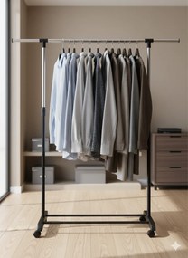 Stender Porta Abiti Estensibile in Acciaio con Ruote 125x170x42 cm Fadi Nero e Acciaio...