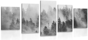 Quadri 5 pezzi – Montagne nella nebbia in bianco e nero