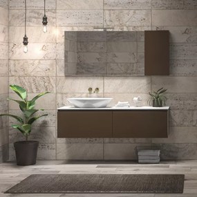 Mobile bagno sospeso 155 cm con piano da appoggio in solid surface bianco e doppio cassetto SP-155 - KAMALU