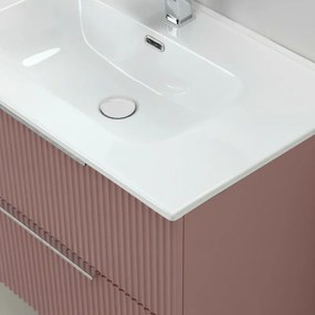 Mobile bagno sospeso 100 cm rosa cannettato con lavabo e specchio tondo Zena