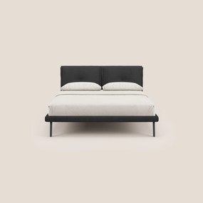 Ibuki letto con cuscini trapuntati regolabili e piedi in mogano in tessuto fiammato impermeabile T03 antracite