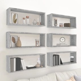 Mensole Cubo Muro 6 Pz Grigio Sonoma 60x15x23 Cm İn Multistrato /