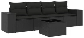 Set divani da giardino 5 pz con cuscini in polyrattan nero