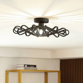 Plafoniera soffitto Kaelen Lindby, dimmerabile, Nero, Soggiorno / Sala da pranzo, Metallo, Campagna / Rustiche, Plafoniera