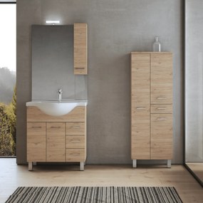 Mobile Bagno a Terra 85 Cm Due Ante Tre Cassetti Specchio Con Pensile e Lampada Led 81x102 Cm Savini "Gaia 1"