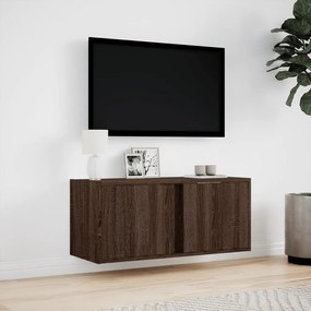 Mobile tv a parete con luci led rovere marrone 80x31x35 cm