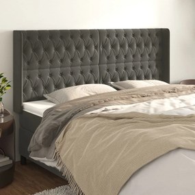Testiera Ad Orecchio Grigioscuro 183x16x118/128 Cm İn Velluto /